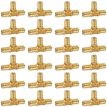 Imagem de Horiznext Encaixe em T pex de 1/5.1 cm, acoplamento de latão adapta tubos de água para conectar tubos de pvc prensa rápida no coletor de anel de crimpagem empurre na mangueira. (24 peças)