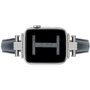 Imagem de ABNUSR Pulseira fina de couro cinza em forma de I compatível com Apple Watch Ultra 2 1 de 38 mm, 40 mm e 41 mm, pulseira de couro genuíno para Apple Watch séries 9, 8, 7, 6, 5, 4, 3, 2 e 1 e SE de 38