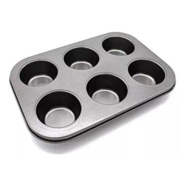 Imagem de Forma Assadeira Aço Inox Anti Aderente 6 Cavidades Para Cupcakes Petit