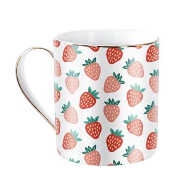 Imagem de WAVEYU Caneca de café de cerâmica, caneca de água fofa para férias, caneca com alça para escritório em casa, xícara de chá de café decorativa para mulheres e homens, 400 ml, padrão de morango