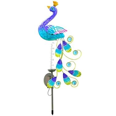 Imagem de Luzes Solares Ao Ar Livre Luz de Gramado de Pavão Com Pluviômetro Ferro Forjado LED Solar de Metal Leve para Quintal Jardim Decoração de Gramado Estradas Paredes Públicas (BLUE)