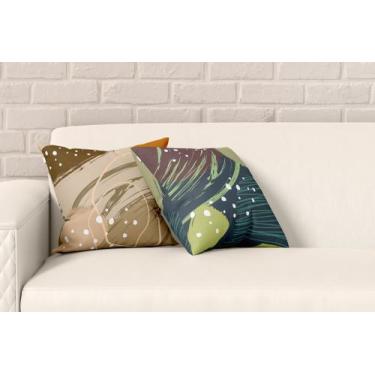 Imagem de Kit 2 Almofadas Com Enchimento Decoração Sala Abstrato Bege e Azul - C