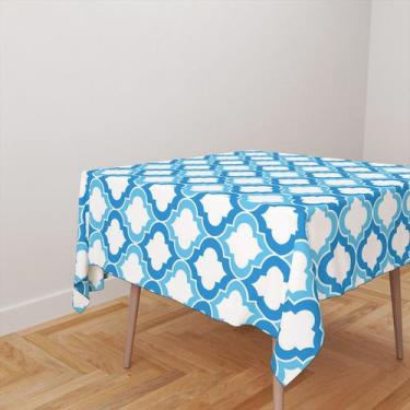 Imagem de Toalha De Mesa Quadrada 4 Lugares Tecido Oxford Estampada Tons de Azul