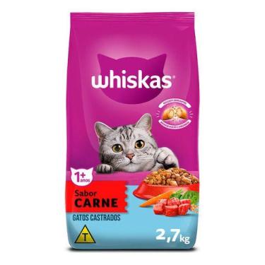 Imagem de Ração Seca Whiskas Para Gatos Adultos Castrados Sabor Carne 2,7kg
