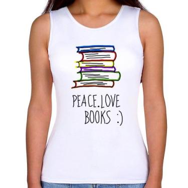Imagem de Regata Feminina Peace Love Books - Foca na Moda, Branco, G