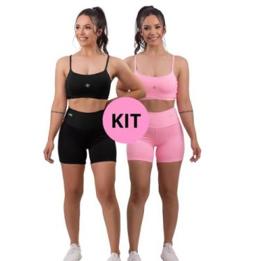 Imagem de Kit 2 conjuntos fitness top + bermuda de academia em poliamida- urbati