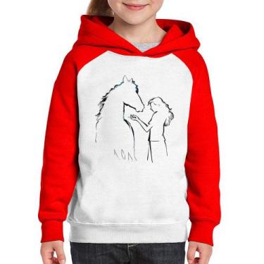 Imagem de Moletom Infantil Cavalo e Garota Silhueta - Foca na Moda, Branco, Verm