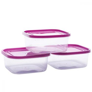 Imagem de Kit 3 Potes Quadrados de Plástico Marmitas Vasilhas Porta Condimentos 