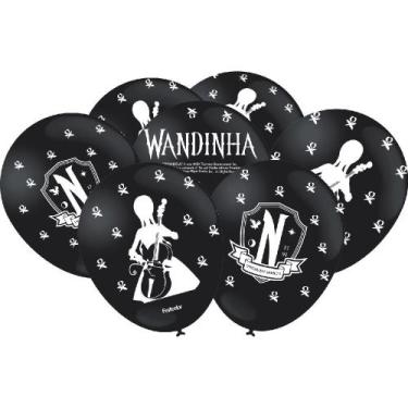 Imagem de Balão Decorativo Bexiga Preto Temática Wandinha Festa de Aniversário -