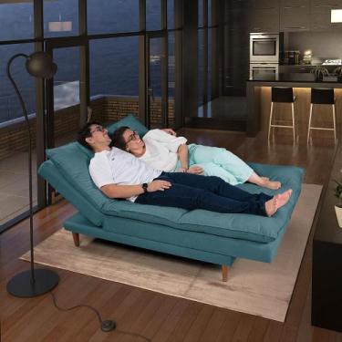 Imagem de Sofá Cama Vancouver com Banqueta Suede - Casa Imperial, Azul Turquesa 