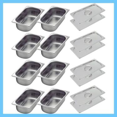 Imagem de Kit de 8 Cubas Gastronômicas Com Tampa Buffet Inox 1/3 100mm - Zepper