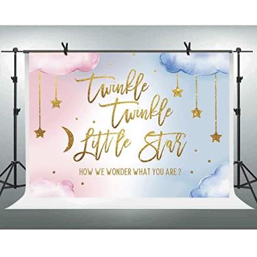 Imagem de Lofaris Twinkle Twinkle Little Star Género Revelar Pano de Fundo Menino ou Menina Rosa ou Azul Como nos Perguntamos O Que Você É Estrela Dourada Decoração de Festa Fotografia Fundo Bolo Mesa Banner Papel de Parede 2,7 x 1,8 m