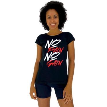 Imagem de Camiseta Babylook Feminina MXD Conceito No Pain No Gain, GG, Preto, Fe
