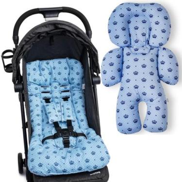 Imagem de Kit almofada para carrinho e bebê conforto - coroa azul - CLICK TUDO
