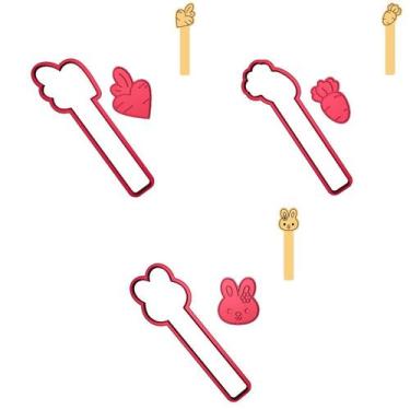 Imagem de Kit 3 Cortadores Páscoa Stick Coelha Cenouras Coração - DOCE IMPRESSO,