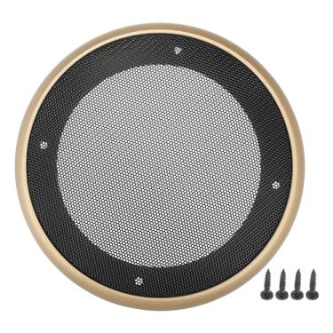 Imagem de ACROPIX Capa universal de grade de alto-falante de carro de 12,7 cm redonda de malha de 12,7 cm capa protetora de subwoofer com parafusos de montagem ferro ABS dourado preto - pacote com 1
