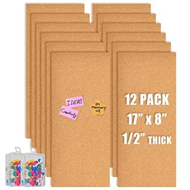 Imagem de Aitakatta Quadro de cortiça de 43 x 20 cm, placas de cortiça autoadesivas de 1,27 cm de espessura para paredes, quadro de visão de azulejos de cortiça para casa, escritório, escola, decorações de quadro de avisos (12 mm, 12 peças)