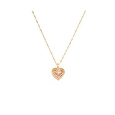 Imagem de OSCCI Colar com pingente de cristal colorido banhado a ouro coração oceano feminino joia, Cobre, Zircão