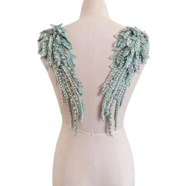 Imagem de Zbroh Aplique feito à mão, 18 cores, strass, pérola, renda, apliques costurados à mão para acessórios de roupas sociais (verde menta)