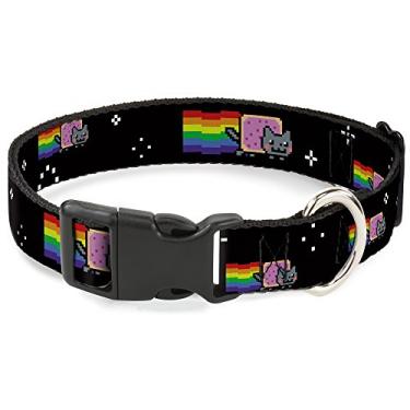 Imagem de Buckle-Down Coleira de gato Breakaway Nyan Cat Flying in Space Black 23 a 38 cm 1,2 cm de largura