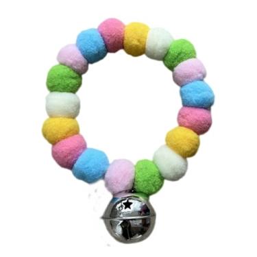 Imagem de leconpet Coleira para cães e gatos Pom Pom com sino - Colar decorativo de pelúcia para fotos, caminhadas e esportes ao ar livre (candy, G)