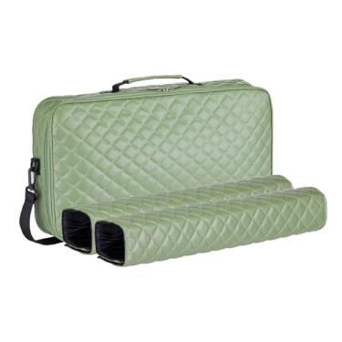 Imagem de C&H Solutions “Green”Elegant Quilted PU Leather Mahjong Carrying Bag with Zippered Storage Pocket, Durable Handles, and Adjustable Shoulder Strap, Bag Only (No Accessories Included)