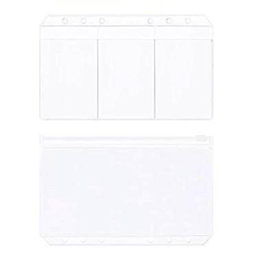Imagem de Onwon 30 peças tamanho A6 6 sacos de folhas soltas bolsos translúcidos para fichário 2 tipos incluem bolsa com zíper e 3 sacos de armazenamento de cartões à prova d'água, bolsa de notas, refil de