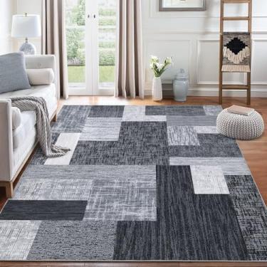 Imagem de WESTLOOM 22 x 30,5 cm, moderno, geométrico, lavável à máquina, tapete para sala de estar, quarto, patchwork, contemporâneo, antiderrapante, resistente a manchas, tapete para decoração de chão de casa,