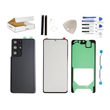Imagem de Kit de reparo de tela MD0410 compatível com Samsung Galaxy S21 Ultra 5G G998 - Lente de vidro externa frontal + caixa traseira da porta traseira com substituição da capa da lente da moldura da câmera