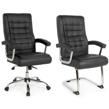 Imagem de Kit Cadeira de Escritório Presidente Molas Ensacadas + Cadeira Base Fixa Presidente Premium - Preto