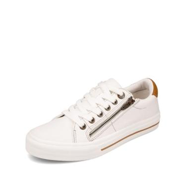 Imagem de Taos Z Soul Tênis feminino – Tênis plataforma elegante com palmilha removível, suporte de arco, amortecimento premium, ajuste de cadarço e zíper de fácil acesso, Branco/dourado caramelo, 7.5 Wide