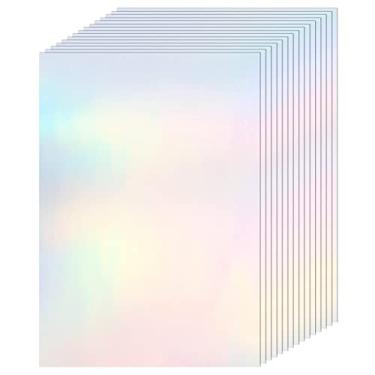 Imagem de 36 folhas de adesivo holográfico papel transparente A4 adesivo de vinil papel autoadesivo à prova d'água película transparente com estampa de estrelas de arco-íris, 30 x 21 cm (colorido)
