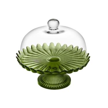 Imagem de Boleira de vidro com tampa Boleira de Vidro com Pé e Tampa Pétalas de Jasmin 24 cm Colorida Prato(Verde)