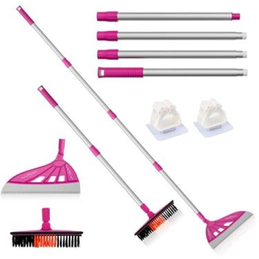 Imagem de BURFERLY Vassoura Mágica de Silicone, Vassoura de Silicone Multifuncional, Vassoura de Rodo Doméstica para Limpeza de Pisos, Banheiro, Pelos de Animais de Estimação, Conjunto de Es (, Rosa)