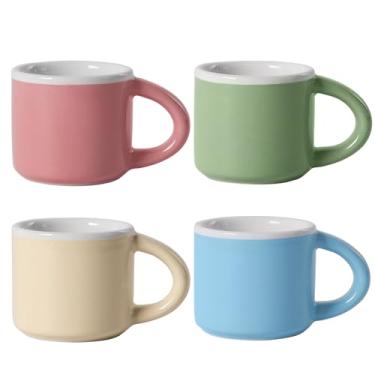 Imagem de INGOFIN Conjunto de 4 xícaras de café expresso de cerâmica, mini canecas de café de 42,5 g com alça, acessórios para xícaras de café Demitasse, adequado para micro-ondas e lava-louças, adequado para