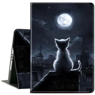 Imagem de ACWDMKH Capa para Microsoft Surface Pro 11 / Surface Pro 10 / Surface Pro 9 13 polegadas, capa de couro PU fofa fina com suporte ajustável para Surface Pro 11ª edição AI, gato fofo lua