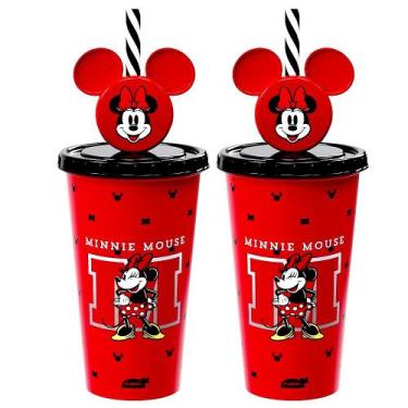 Imagem de 2 Copos Orelhas Minnie Vermelho 500ml Estampado para Refrigerante Suco