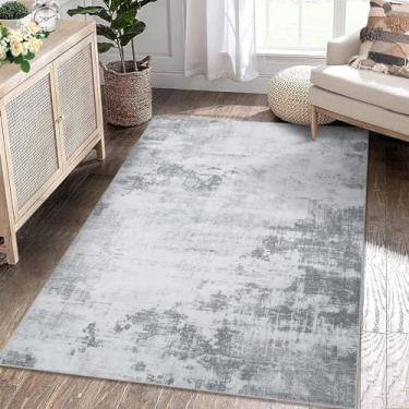 Imagem de Takywep Tapete de área lavável, 10 x 15 cm, moderno, abstrato, lavável, neutro, para sala de estar, cinza, tapete antiderrapante, macio, desgastado, sala de jantar, tapete geométrico, para escritório,