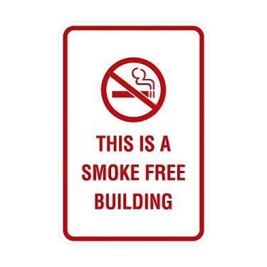 Imagem de Signs ByLITA Retrato redondo Este é um sinal de construção livre de fumaça com fita adesiva, montado em qualquer superfície, resistente ao clima, uso interno/externo (branco/vermelho) - pequeno