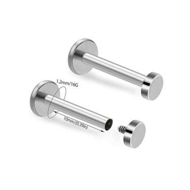 Imagem de ZYTAIJEW 2 peças G23 titânio 16G roscado internamente atrás nariz anel monroe labret lábio anéis hélice unha cartilagem tragus brinco piercing joia barra comprimento 6 mm-12 mm, Titânio, Sem Pedra