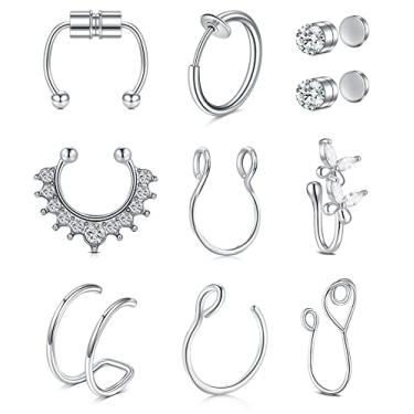 Imagem de TOKRING Piercing de nariz falso, brincos de septo, punhos de nariz, clipe no lábio, joia não perfurada para mulheres e homens, Metal, Zircônia cúbica