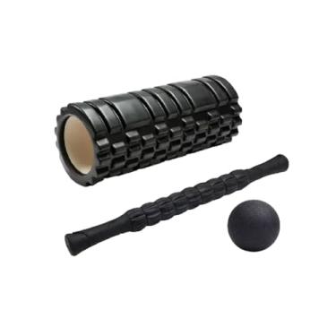 Imagem de Rolo de Liberação Miofascial Kit Para Massagem Foam Roller Bola Lacrosse e Bastão Targ Me (Preto)
