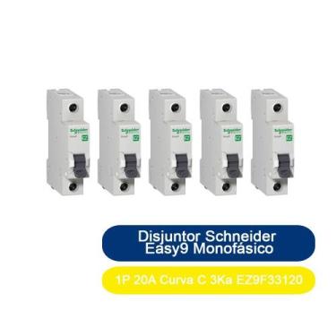Imagem de Kit 5 Disjuntor Schneider Easy9 Monofásico 1P 20A Curva C 3Ka EZ9F3312