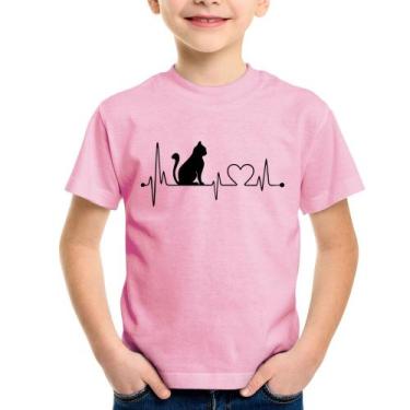 Imagem de Camiseta Infantil Gato Batimentos Cardíacos - Foca na Moda, Rosa bebê,