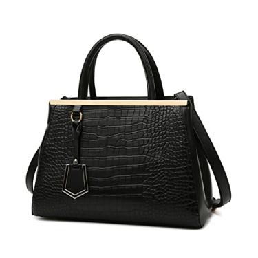 Imagem de Bolsa de couro Bolsa design de crocodilo Moda Bolsa feminina Bolsa feminina de luxo Bolsa mensageiro(Black)