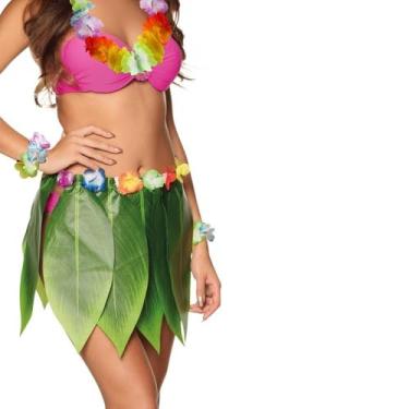 Imagem de Kit Fantasia Havaiana Saia Colar Pulseira e Coroa Carnaval