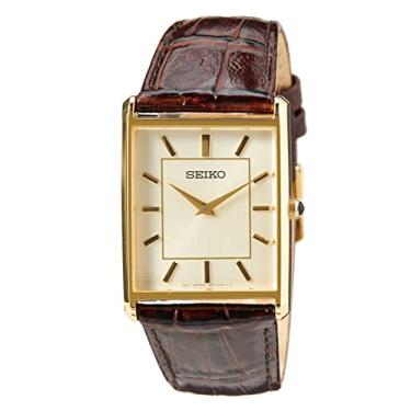 Imagem de Seiko Relógio analógico masculino de quartzo com pulseira de couro SWR064P1, ouro, pulseira., Ouro, Alça.