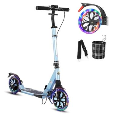 Imagem de GLDDFDG Commuter Scooter adulto capacidade de 136 kg, scooters Big Wheels, scooter esportiva dobrável para crianças a partir de 10 anos, 4 níveis ajustáveis, rolamento ABEC 9, 6,8 kg, azul