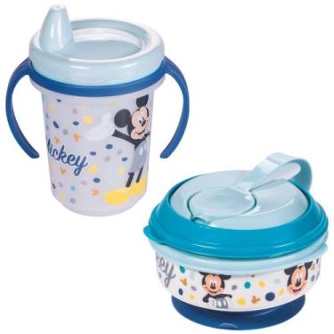 Imagem de Kit infantil pote papinha com amassador e caneca com bico Mickey Plasu