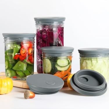 Imagem de Tampas de fermentação de silicone para frascos de vidro de boca larga, pacote com 4 frascos de fermentação de silicone sem água, tampa de fermentação para Kimchi, chucrute e picles fermentados, pode